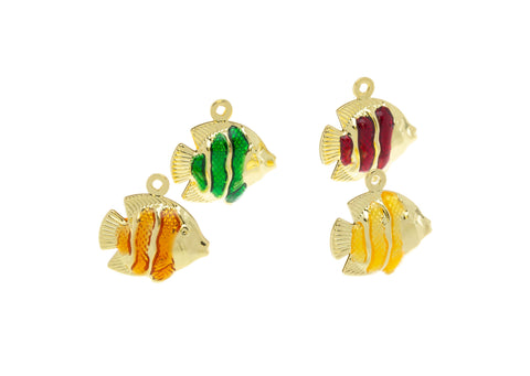 Two Sided Puff  Fish Charm ,Gold Two Sided Fish Charm,Sealife Colorful Fish Charm For Bracelet,Small Fish Charm For Earrings,CPG530