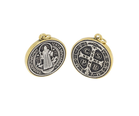 Saint Benedict Antique Charm, Two Tone Antique Finish St. Benedict Charm, Christian Jewelry Charms, CPG674