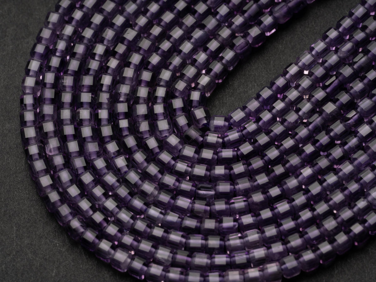 Natural Purple Amethyst 2.5mm Faceted Cube Square Dice Beads 15.5" Strand, MC052
