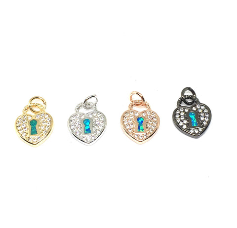 Dainty Love charm set with cz and opal,Minimalist Gold Heart Charm,Pave Heart Charm,CP299