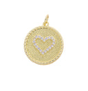 Gold Heart Charm With CZ,Pave Coin Heart Charm,Textured CZ Disc Heart Charm,Round Circle Disc Heart Charm,Heart Charm For Necklace,CPG2540