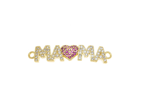 MAMA Heart Charm Connector For Bracelet,Gold Mama Word Monogram Connector Charm,Mother’s Day Gift,Mama Heart Pave CZ Monogram,CNG043