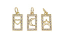 Gold Little Cute Rectangle cz embellished Charms,Heart, Cross, Moon, Star, 12.7x7.5mm, WHOLESALE,CPG425