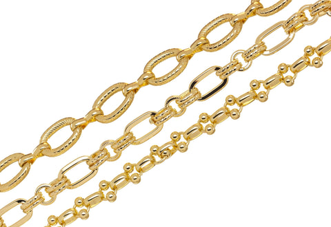 Oval And Round Ribbed And Smooth Gold Chains,wholesale Gold Chains For Jewelry Making,Rolo Link Gold Chain,CHG052,CHG053,CHG054