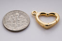 Gold open heart Push In Clasp, 16x13mm, heart clasp with loop, open heart enhancer, push in clasp,CLG142-CLS142