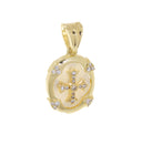 Cross Charm With Mother Of Pearl And Pave CZ,Oval Gold Cross Pendant With Mother Of Pearl Inlay,Religious Gold Jewelry,CPG611