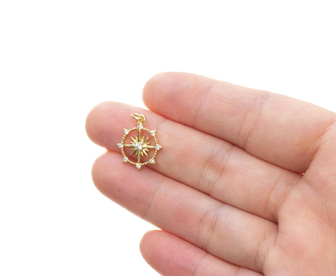 Gold Starburst CZ Charm,Starburst Charm With CZ,CZ Gold Star Charm,Small Star Charm For Necklace Or Earrings,CPG2522