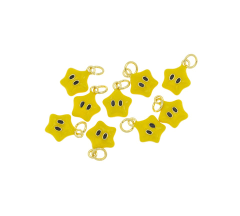 Yellow Star Face Charm,Starman Gold Star charm,Star Charm For Jewelry Making,Happy Face Star Charm,CPG1078