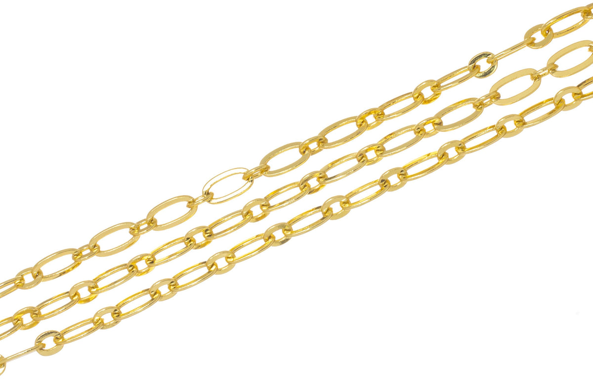 Gold Oval Paperclip Link Chain,Paperclip Oval Gold Chain For Jewelry Making,Oval Link Gold Chain,Alternating Oval Chain,CHG0079