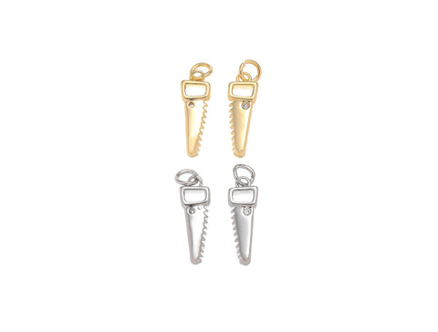 Gold And Silver Wood Cutting Saw Charm With CZ,Permanent Jewelry Making saw Charm,Wood Saw Charm For Jewelry Making,CPG-CPS1465