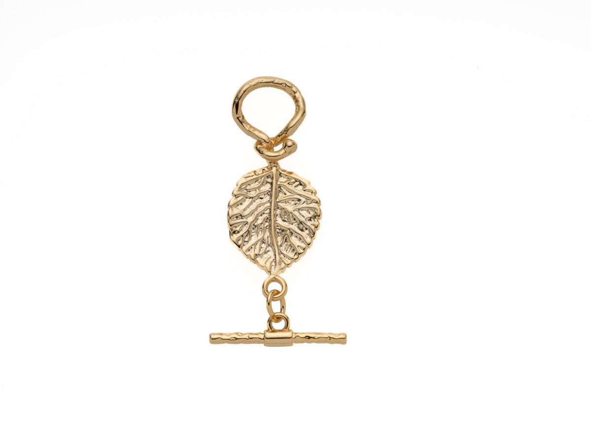 Gold leaf toggle clasp, textured toggle. gold leaf connector, leaf O bar clasp, CPG2110