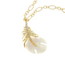 Feather Charm With White Mother Of Pearl,MOP Gold Leaf Charm,Shell Gold Pave Feather Pendant,Feather Pendant For Necklace,CPG717