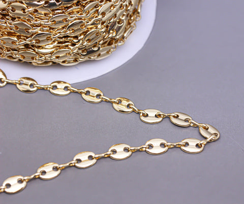 Gold or Silver Button Chain, Infinity link Chain, Button Oval Link Chain, 7x5.5mm, 1 ft, 10 feet or 60 ft spool, WHOLESALE,CHG043-CHS043