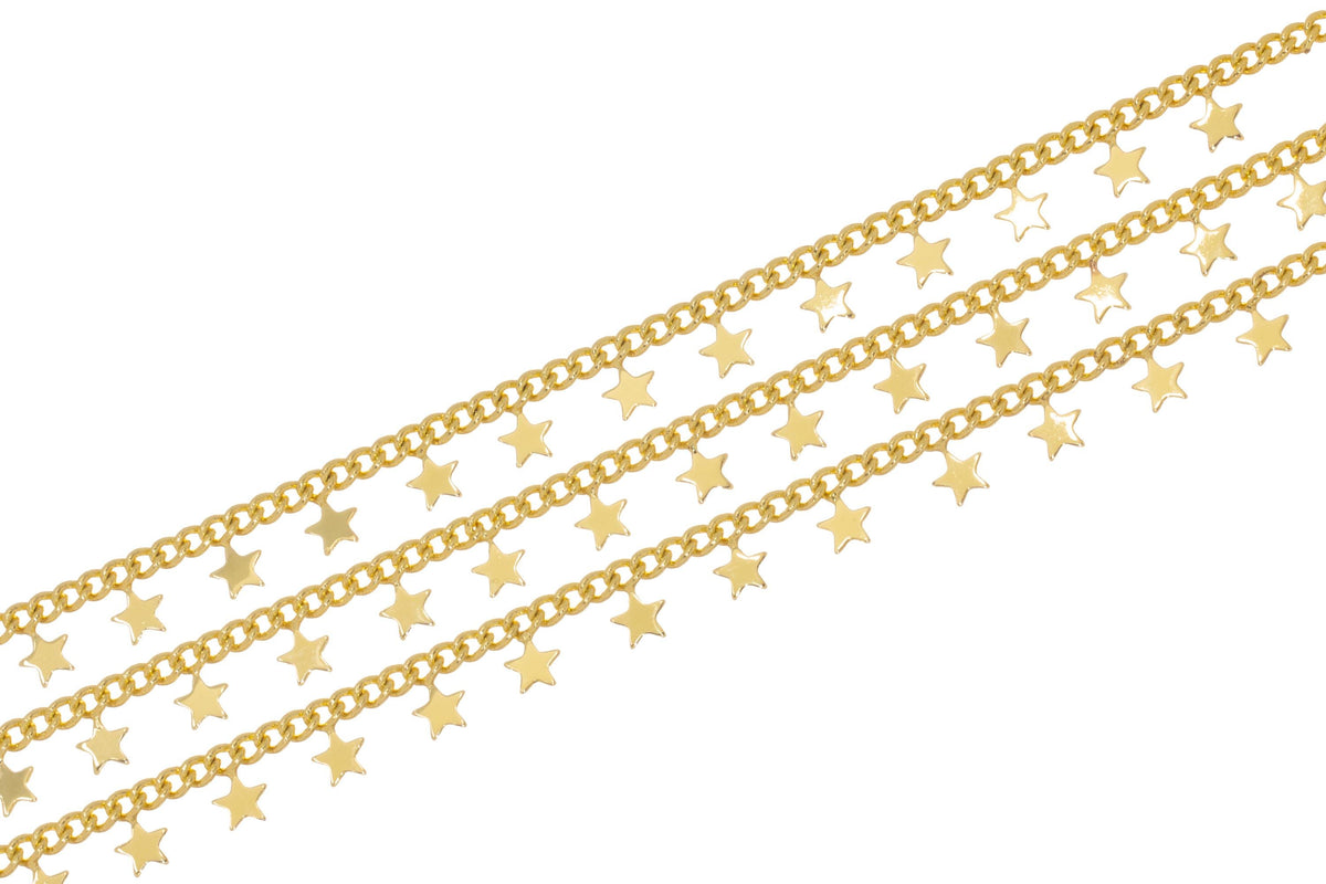 Gold Star Curb Link Chain,Star Gold Chain For Jewelry Making,Star Curb Link Gold Chain,Shiny Gold Star Chain,CHG0072