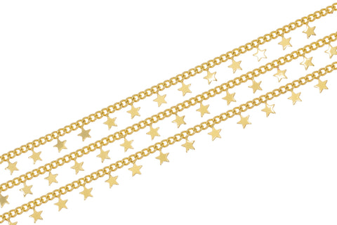 Gold Star Curb Link Chain,Star Gold Chain For Jewelry Making,Star Curb Link Gold Chain,Shiny Gold Star Chain,CHG0072