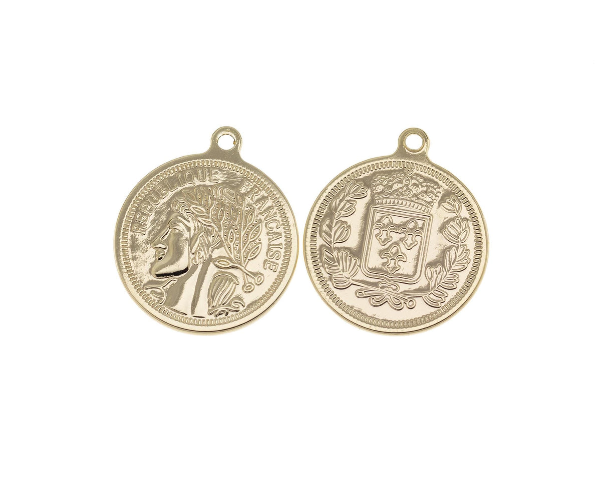 Gold French Coin Charm,Republique Francaice Coin Charm,Old French Republic Gold Coin Charm For Jewelry Making,CPG727