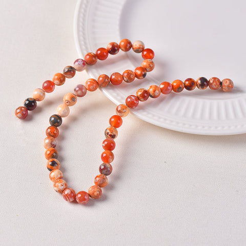 Fiery Red Variegated Agate, Round Beads, 6mm or 8mm, Fire Agate, WHOLESALE