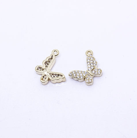 Gold or Silver Dainty cz Full Pave set Butterfly charm, Side-Drop Pendant, Super Sparkly, Great for Layering, 1 pc, or 10 pcs,CPG091,CPS091