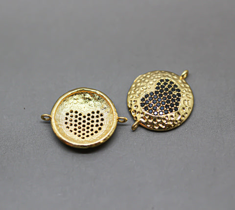 Gold Textured Black cz Heart Connector, Heart connector, textured heart, black heart connector, Heart Link, 1 pc or 10 pcs, WHOLESALE CNG041