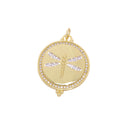 Dragonfly Gold Charm,Disc Dragonfly Pave Charm,Coin Dragonfly Pendant,Dragonfly Charm For Jewelry Making,CPG2437