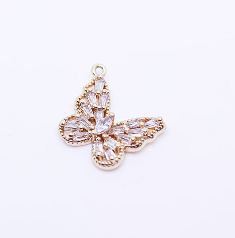 Gold Butterfly cz Baguette set, 16x13mm, Sideway Pendant, gold butterfly pendant, CPG093,CPS093