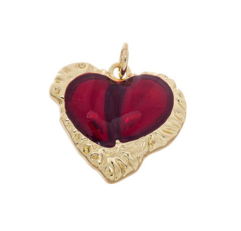 Red Enamel Free Form Textured Heart Charm,Shiny Red Heart Charm For Jewelry Making,Enamel Gold Heart Charm,Hammered Gold Heart Charm,CPG2555