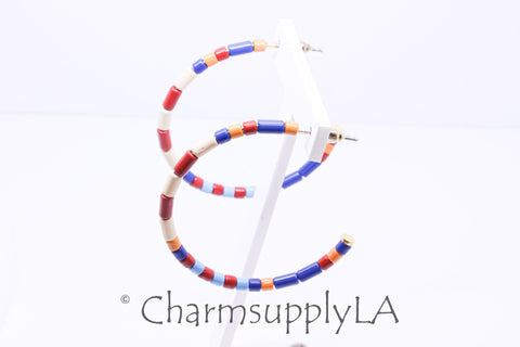 Limited edition Colorful Enamel Tubes Beaded Hoop Earrings, 50-52mm, Fun Summer Piece, Rainbow Hoops, Mixed Colors Hoops, FJ1-095
