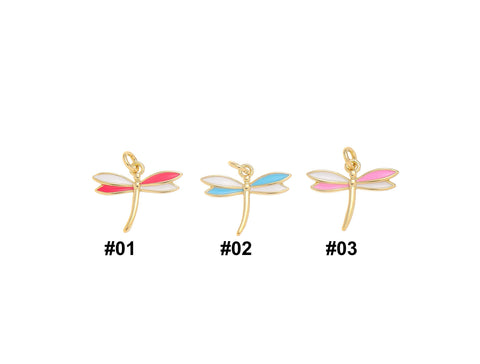 Gold Enamel Dragonfly Charm,Red Blue Pink Dragonfly Charms,Dainty Dragonfly Charm For Jewelry Making,Enamel Dragonfly Charm,CPG1561