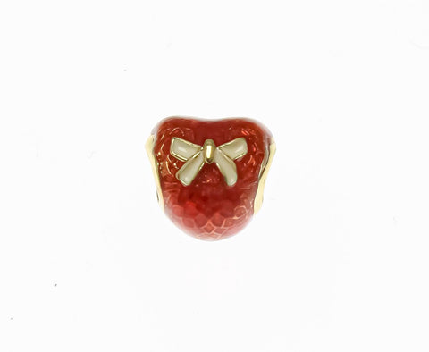 18k Gold Plated Red or Green Spacer, Cute Heart With Ribbon Detail, Coquette Heart, Heart Slider, Romantic Heart Charm or Pendant, SPG098