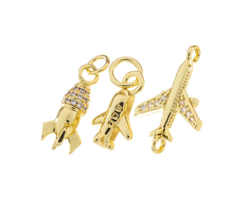 Gold Airplane Charm, Small Gold Rocket And Airplane,Charms For Jewelry Making,Necklace,Bracelet,Earrings CPG771-CPG2185-CPG2191