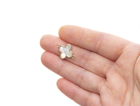 Mother Of Pearl Shell Connector Charm,MOP Four Leaf  Clover Charm,4 Leaf Flower Clover Charm For Bracelet,CNG155