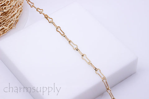 Gold Small Lightbulb Style Chain, 16x4.6mm, Gold Specialty Style Chain, Gold Layering Chain, 1 ft, 10 ft, 30 ft, WHOLESALE, CH-100180
