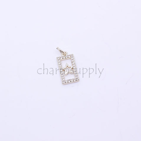 Gold Little Cute Rectangle cz embellished Charms,Heart, Cross, Moon, Star, 12.7x7.5mm, 1 pc or 10 pcs , WHOLESALE,CPG425