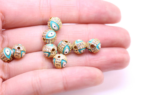 Evil eye Pave Turquoise Enamel Ball (7.5-8mm,10mm), 1 pc, 10 pcs,WHOLESALE