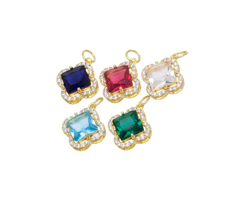 Gold Four Leaf Flower Charm With CZ,CZ Gold Four Leaf Clover Charm,Clover Charm For Jewelry Making,CPG814