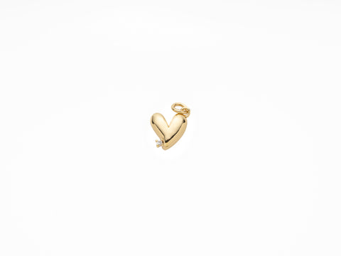 Gold Puffy Heart Charm, set with cz, Puffy Elongated Heart with cz embellishment, 8mm, Puffy Heart Cz Pendant, Cz heart charm, CPG1018