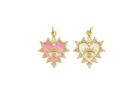 Heart Evil Eye Charm,Gold Pave Heart charm ,Minimalist Heart charm,Heart Charm Gift For Her, CPG018,CPG019