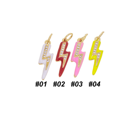 Lightning Bolt Gold Charm,Enamel Lightning Bolt Charm With CZ,Pave Lightning Bolt Pendant,CPG821