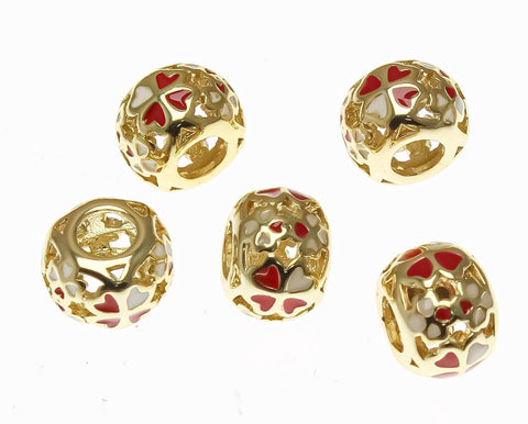 18k Gold Red Flower Spacer, Heart Details, Heart Cut Out Spacer Bead, Thick Band Spacer For Jewelry, SPG106
