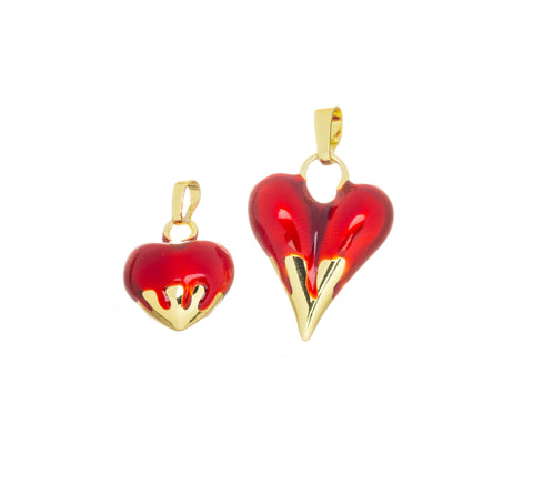 Puff Heart Charm For Valentine's Day,Shiny Puff Red Heart Charm For Jewelry Making,Gold And Red Valentine's Day Heart Charm ,CPG1737-1738