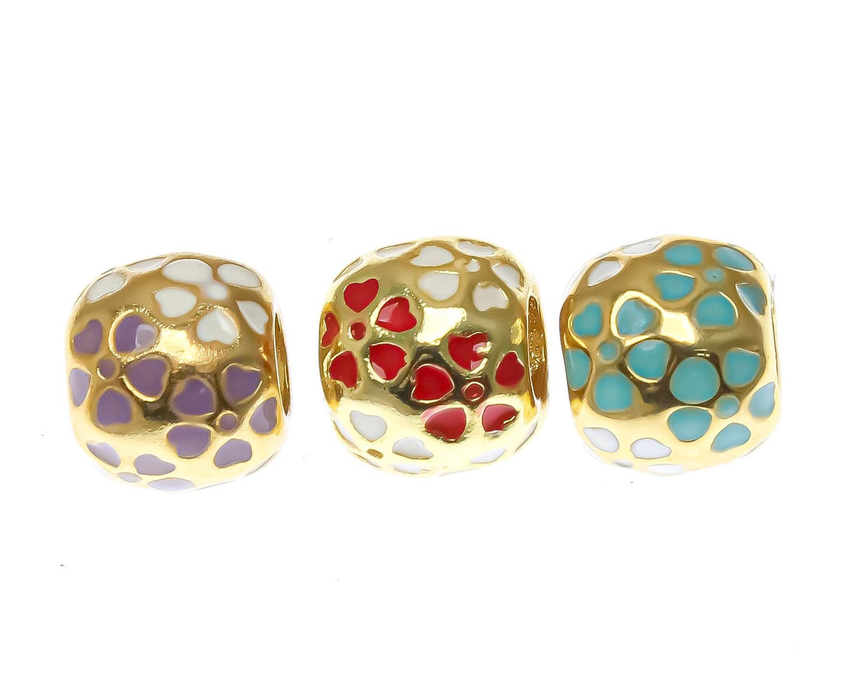 18k Gold Delicate Flower Spacer, Blue, Purple, or Red Bead Spacer Bead, Thick Band Spacer For Jewelry, SPG107