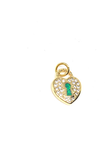 Dainty Love charm set with cz and opal,Minimalist Gold Heart Charm,Pave Heart Charm,CP299
