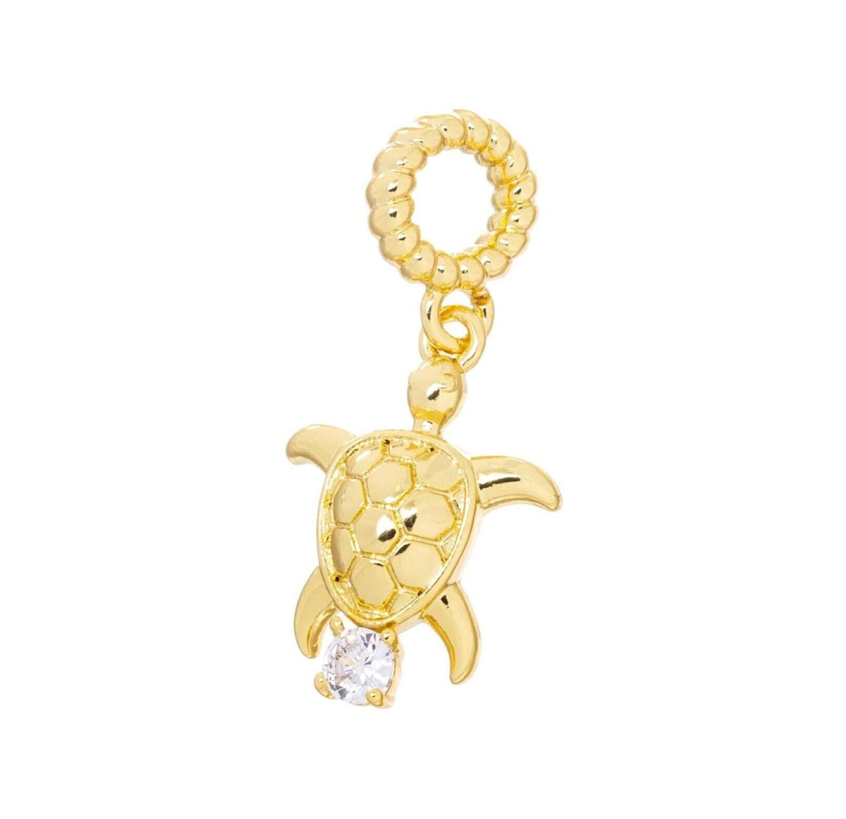 Sea Turtle Golden Charm With CZ,Turtle Charm For Necklace,Sealife Turtle Charm,Nautical Jewelry Making Charm,CPG2478