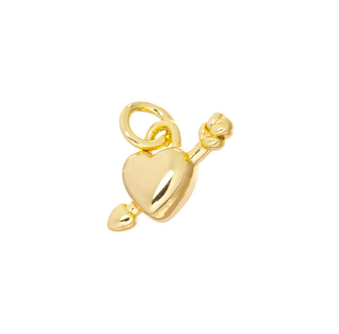 Tiny Heart And Arrow Charm,Two Sided Small Gold Heart Charm,Heart Charm For Jewelry Making,Love Sign Charm,CPG827