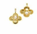 18k Gold Four Leaf Flower Charm CZ,  Super Sparkly Clover Charm, Four Leaf Clover Charm, Textured Gold, CZ Stone Flower Charm, CPG1661