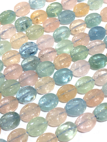 Natural Aquamarine and Morganite oval beads, FULL STRAND