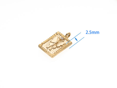 gold butterfly rectangle pendant tag, 17.5x13.5mm, transformation and hope pendant, butterfly gold tag pendant, Slide through chain, CPG2094