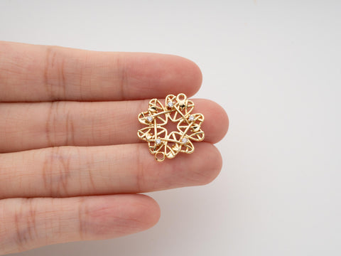 Gold orSilver Ring of Hearts Connector Charm, CZ set Circle of hearts, Flower of hearts connector, CNG108, CNS108