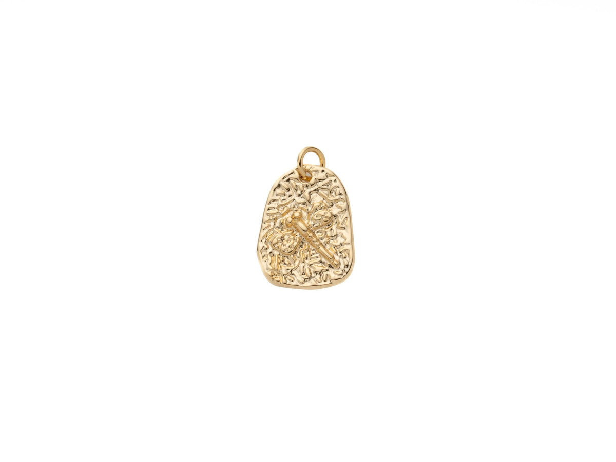 Gold Dragonfly Pendant, Dragonfly engraved Charms, Dragonfly Charm, 18x14mm, dragonfly textured charm, CPG2107