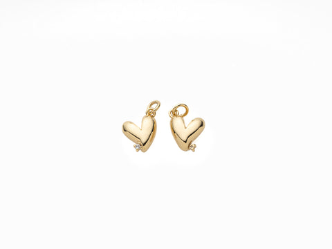 Gold Puffy Heart Charm, set with cz, Puffy Elongated Heart with cz embellishment, 8mm, Puffy Heart Cz Pendant, Cz heart charm, CPG1018